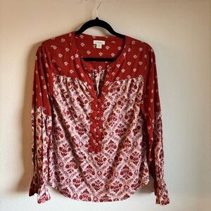 Boho Sundance Brick Patterned Blouse in Burnt Orange size XSmall